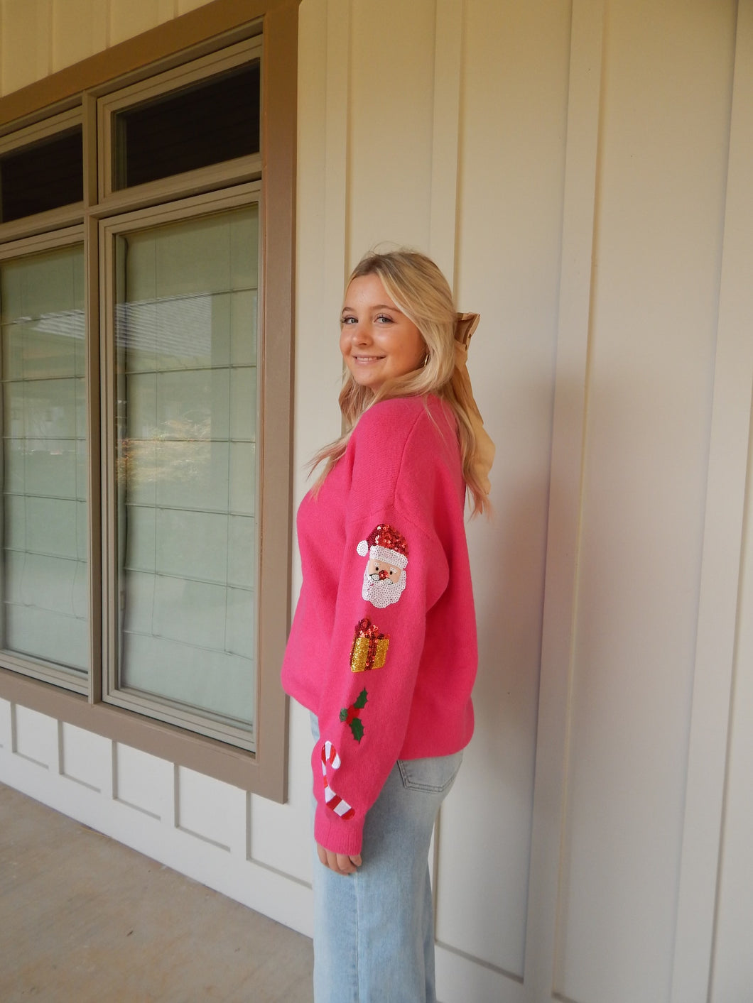 Pink Christmas Sleeve Sweater