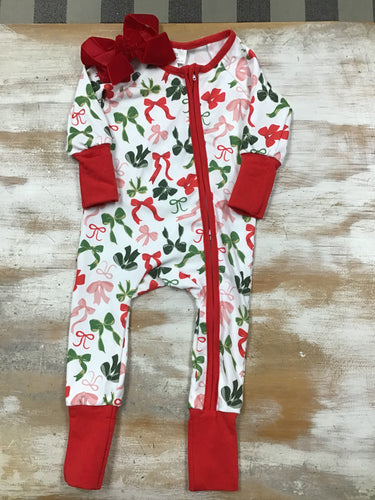 Christmas Bow Zip Pjs