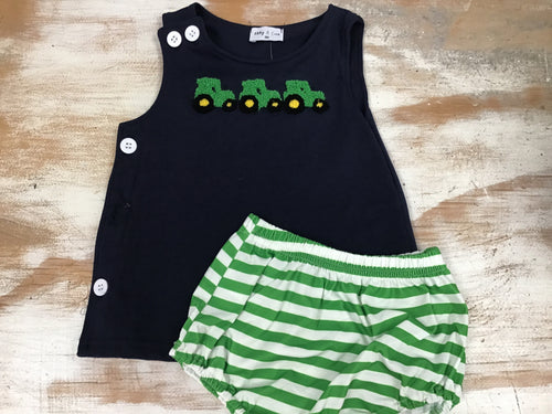 Navy Tractor Bloomer Set