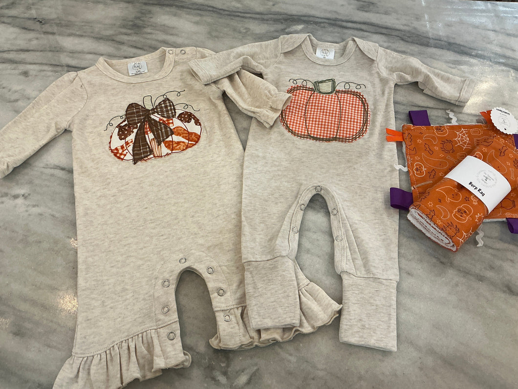 Embroidered Pumpkin Romper