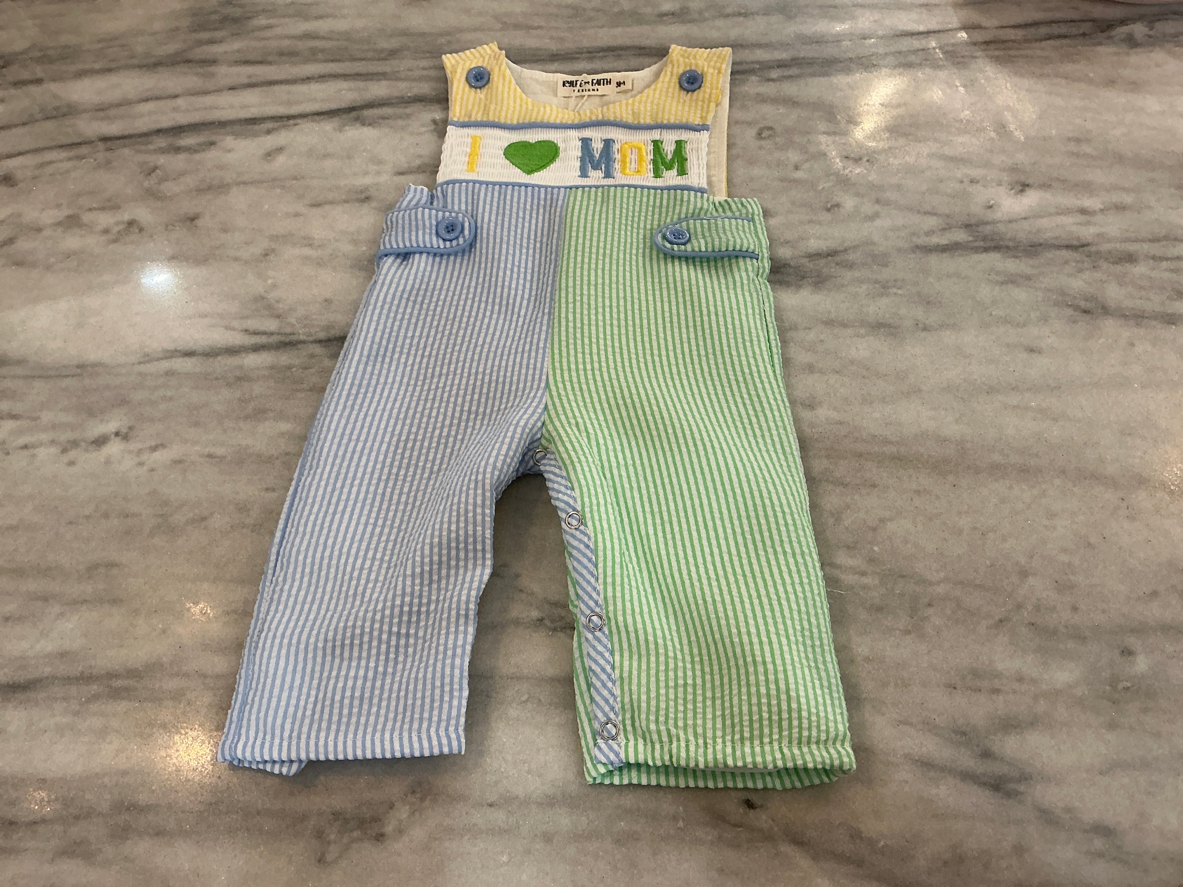 Seersucker I Love Mom Romper