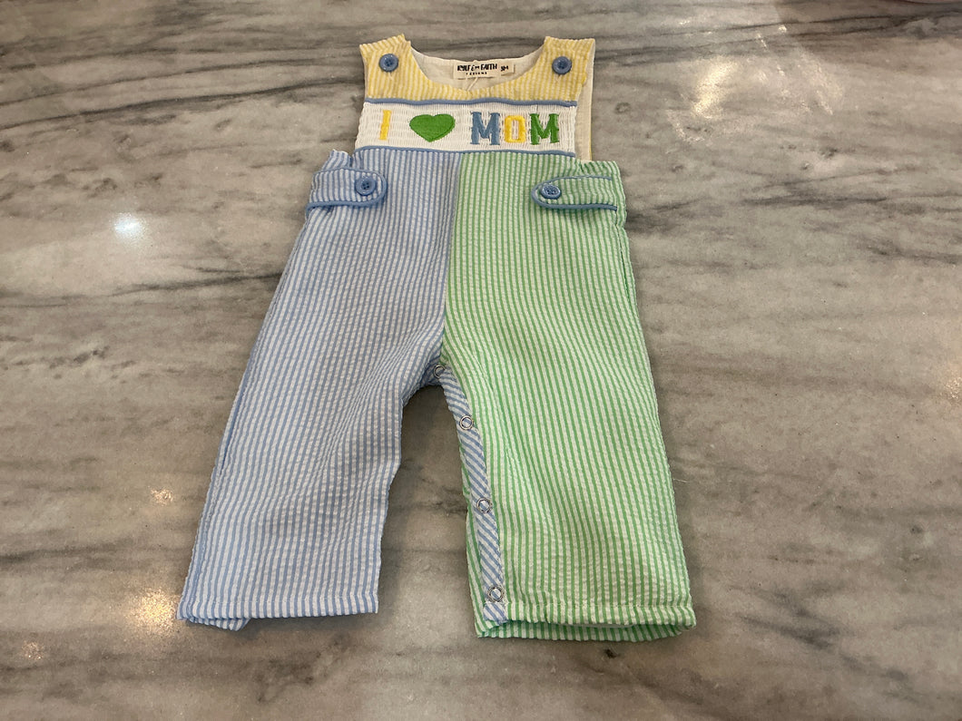Seersucker I Love Mom Romper