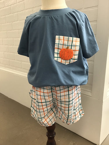 Blue Plaid Pumpkin Set