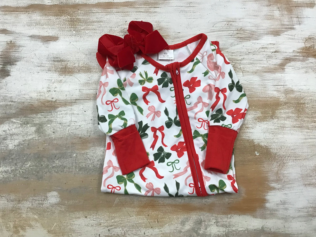 Christmas Bow Zip Pjs