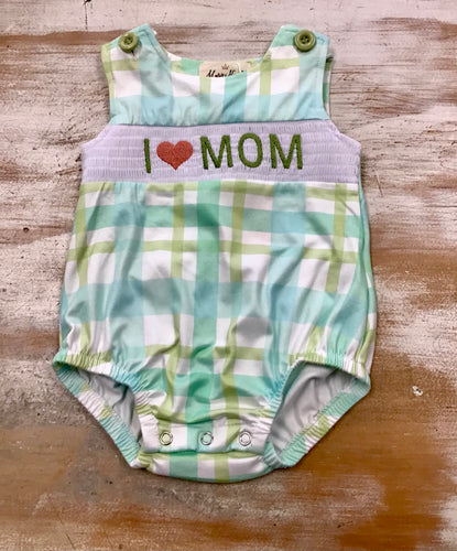 I Love Mom Plaid Bubble