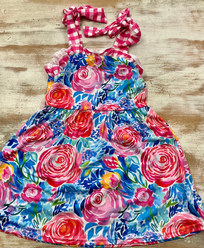 Plaid Strap Floral Dress