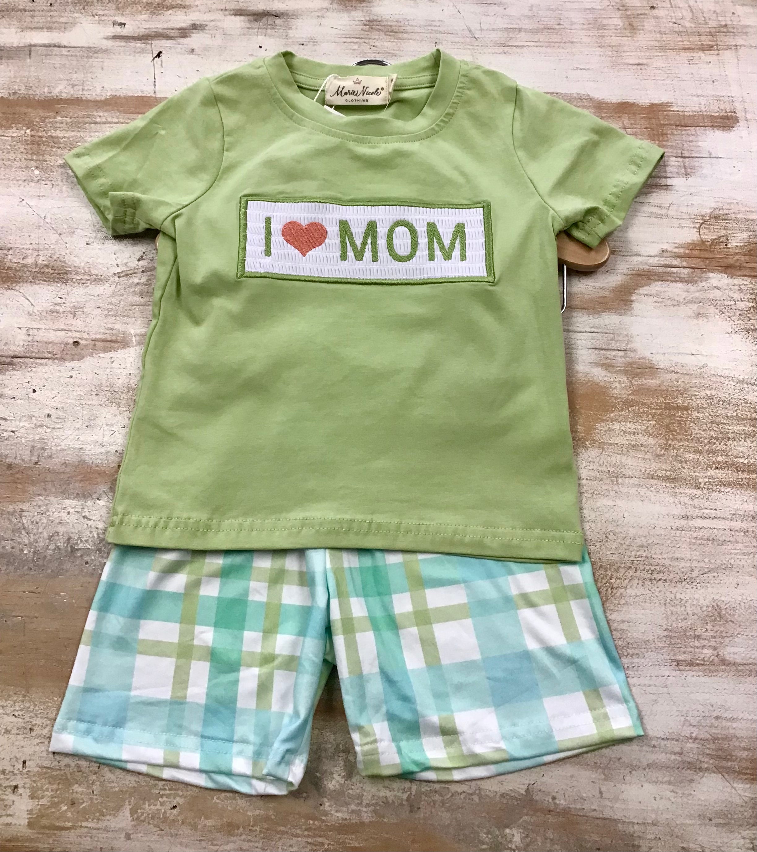 I Love Mom Plaid Set