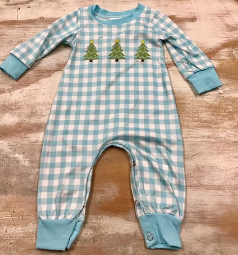 Blue Plaid Tree Romper
