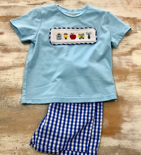 Blue Smocked School Set
