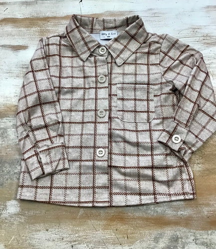 Brown Plaid Button Top