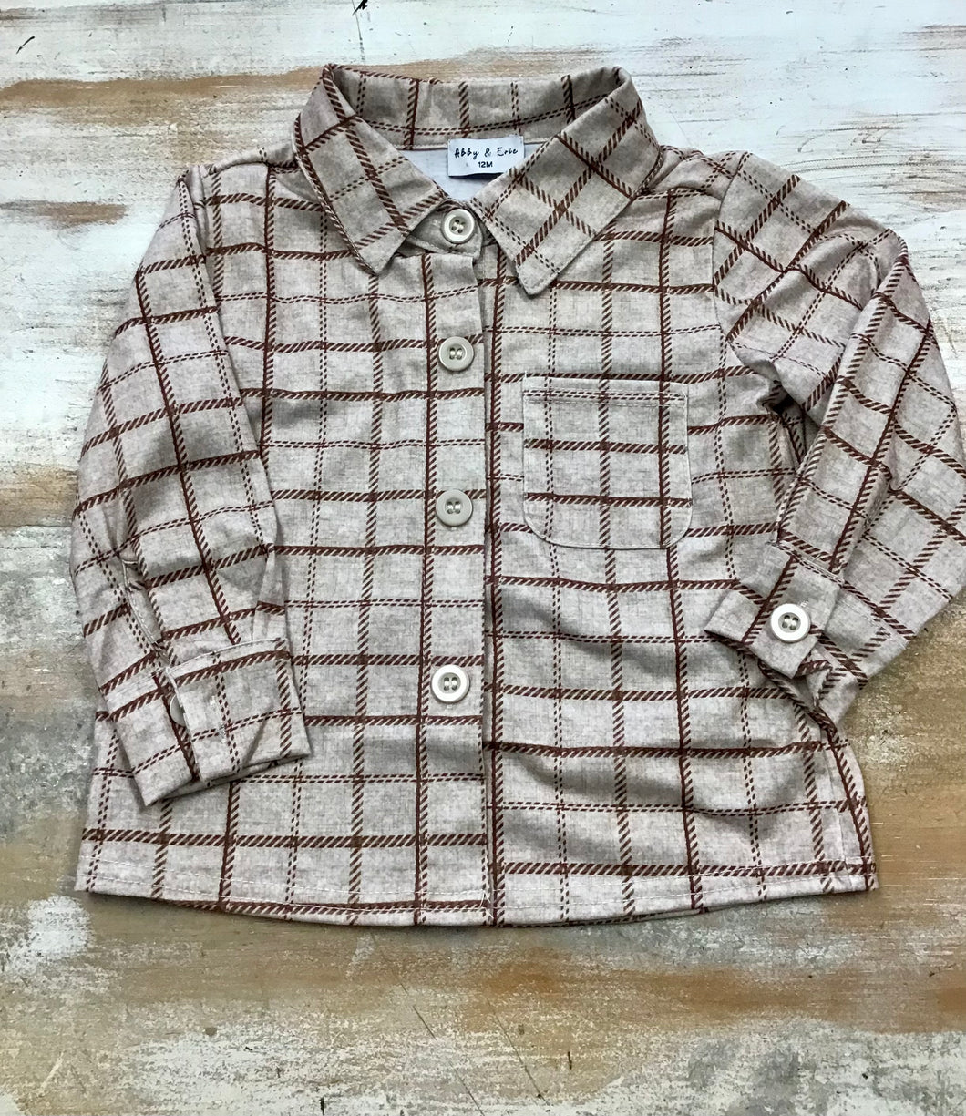 Brown Plaid Button Top