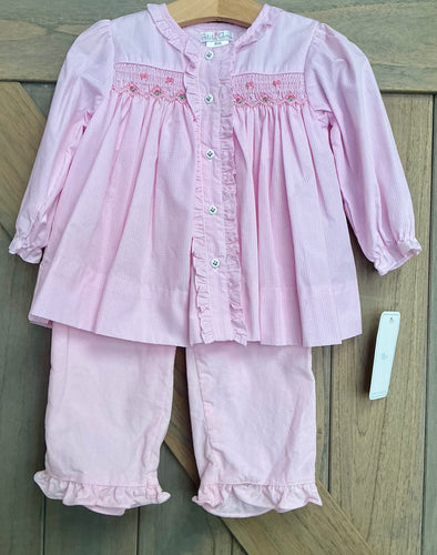 Pink Smocked Girls LS Pant Set