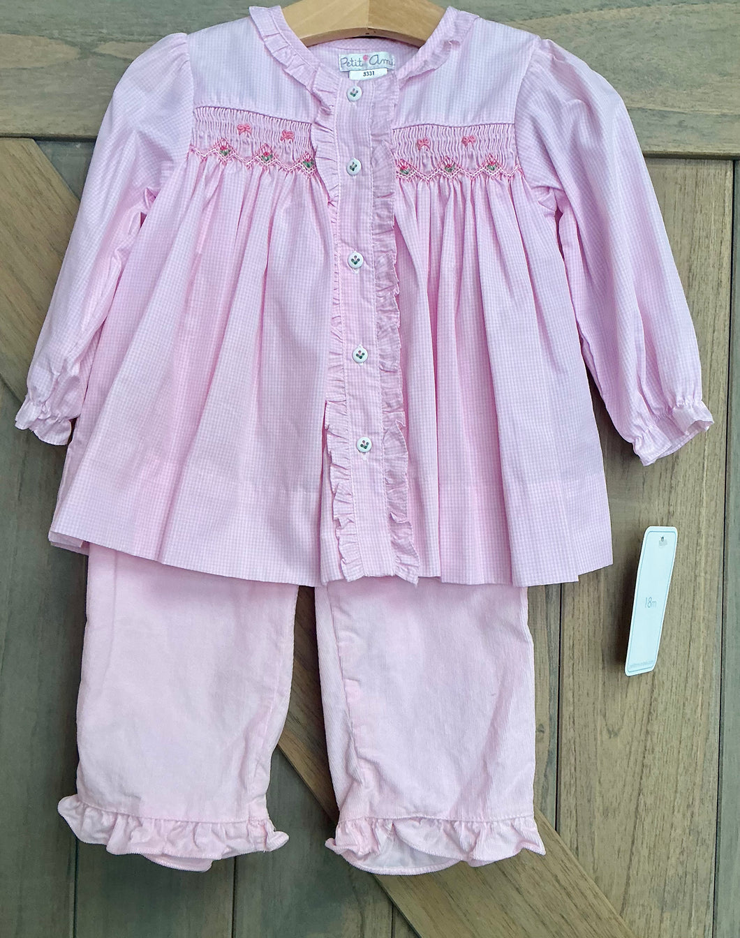 Pink Smocked Girls LS Pant Set