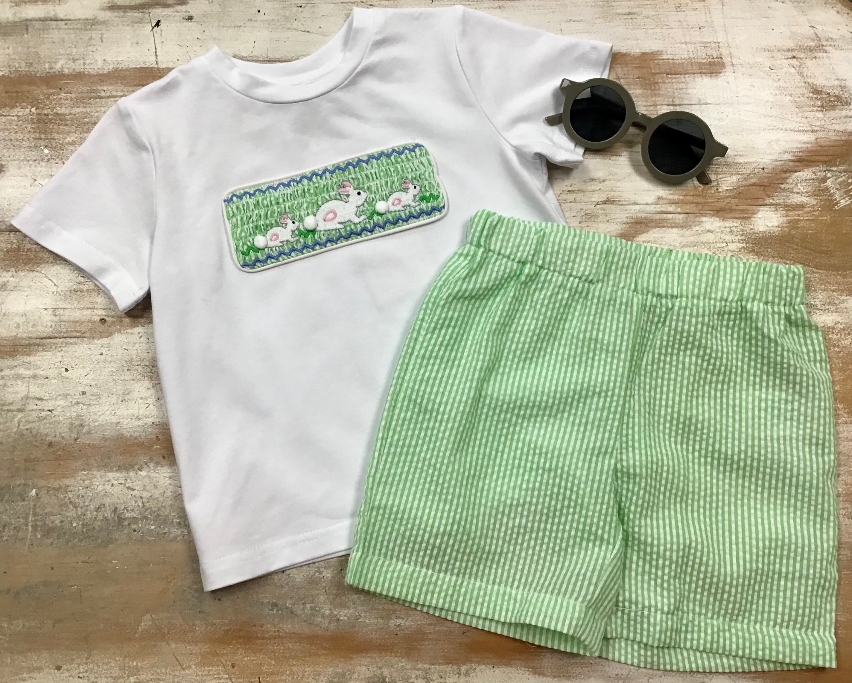 Green Seersucker Bunny Set
