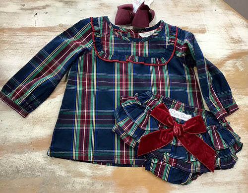 Navy Plaid Bloomer Set