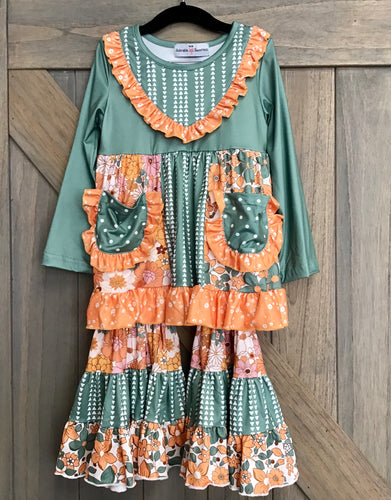 Sage Floral/Ruffle Set