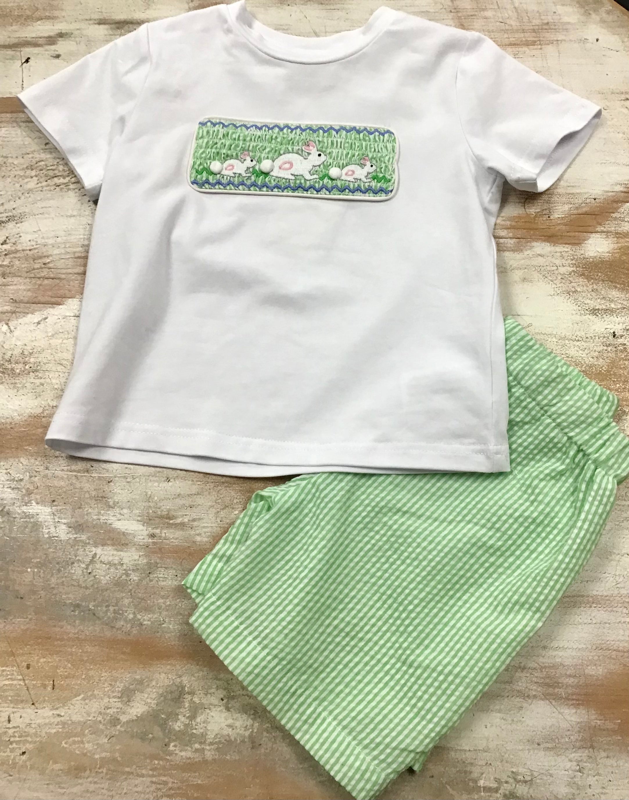 Green Seersucker Bunny Set