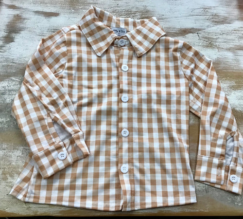 Orange Gingham Button Down