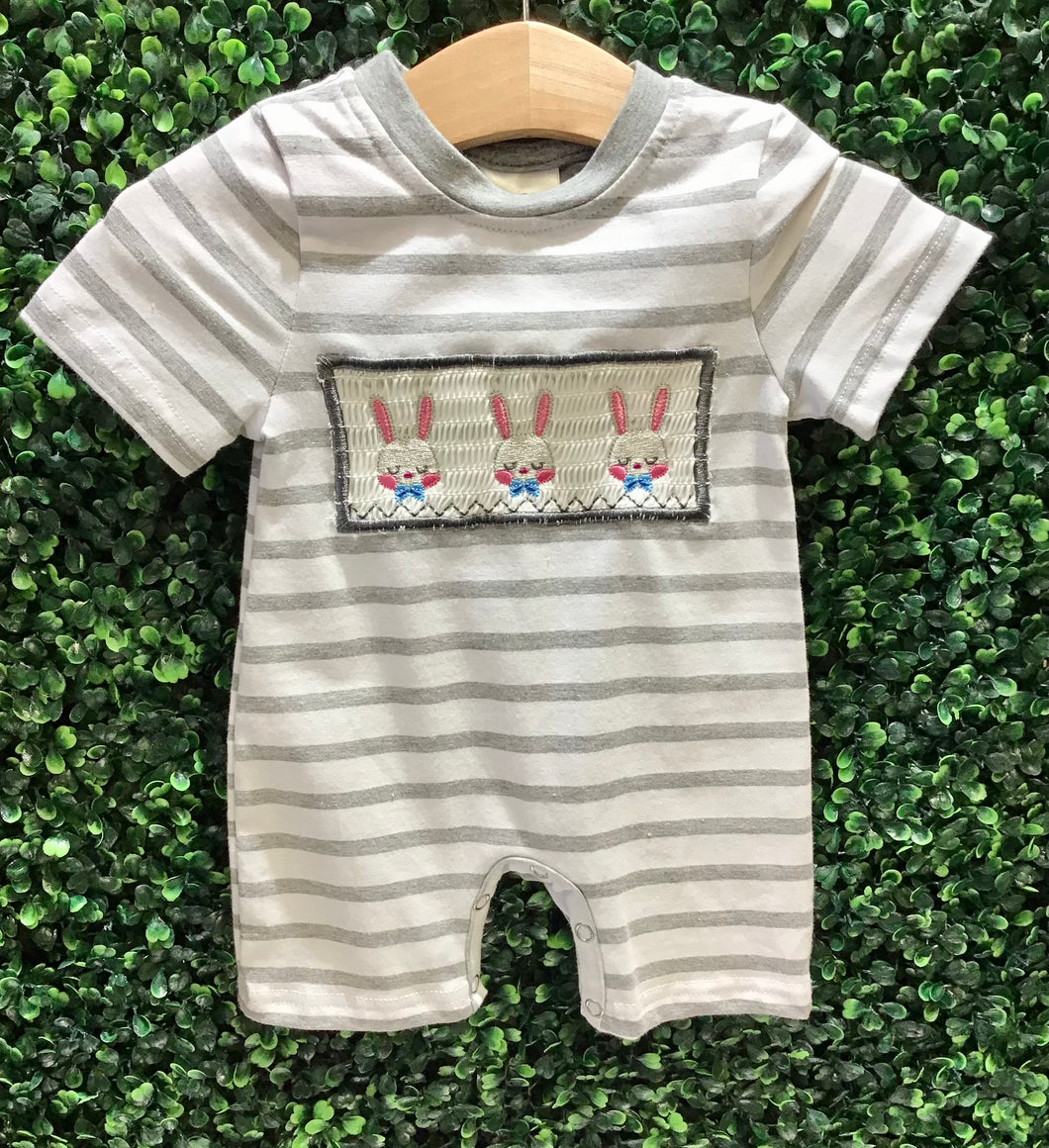 Gray Stripe Bunny Romper